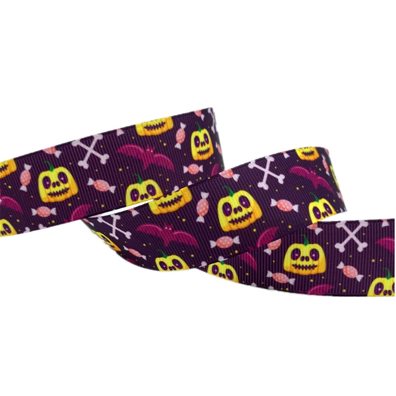 5yards/Lot 25mm Halloween Grosgrain Ribbon Printed Ribbons Polyester Ribbon For Wedding Christmas Decoration DIY Sewing Fabric