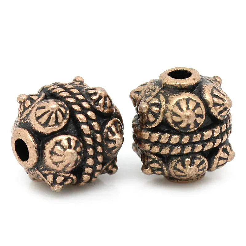 4 /30 Pcs Antique Copper Flower Carved Spacer Beads Metal Cylinder Beads Loose Spacer Bead For Jewelry Making DIY Charm Bracelet