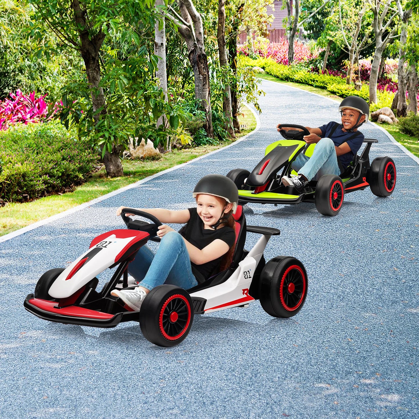24V Go Kart Ride On Racing Toy for Kids 6+ Ride On Drift Kart with 200W*2 Extra Powerful Motors Large Battery with Music Horn
