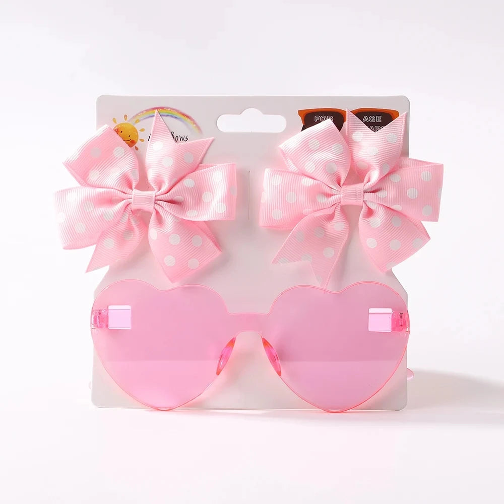3Pcs/Pack Solid Dot Hair Bows Clip Girls Boutique Bowknot Hair Clips Kids Colorful Heart Sun Glasses Children Hair Accessories