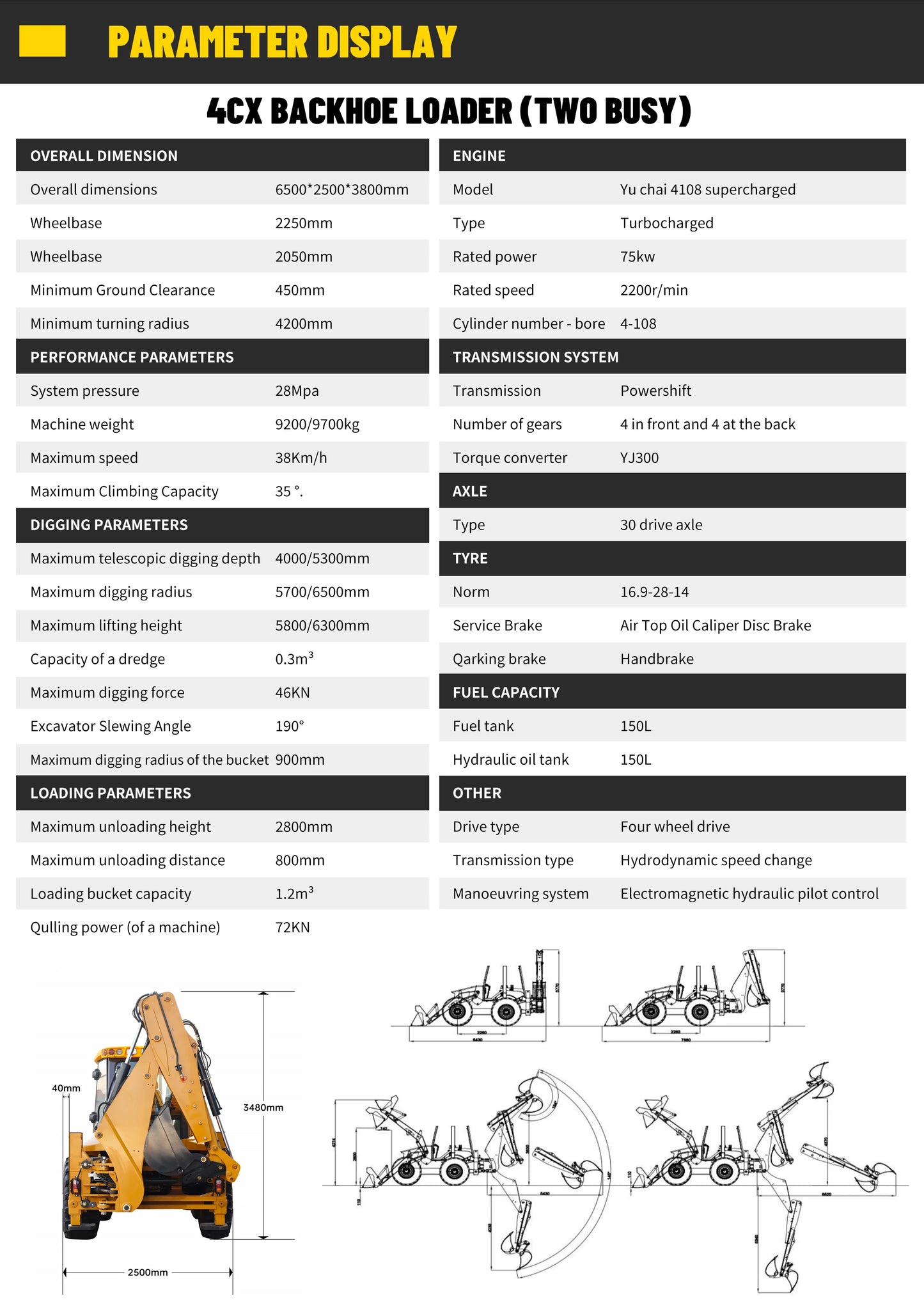 Small Multifunctional Customizable Loader Excavator Backhoe Loader Busy Two-End Operation