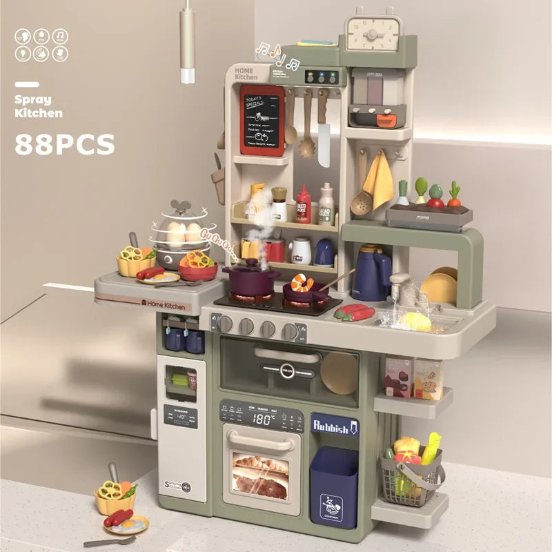 New 93cm Children's Simulated Spray Kitchen Tableware Set Sound Light Smoke Water Tableware Table Toy Christmas Gift Toy