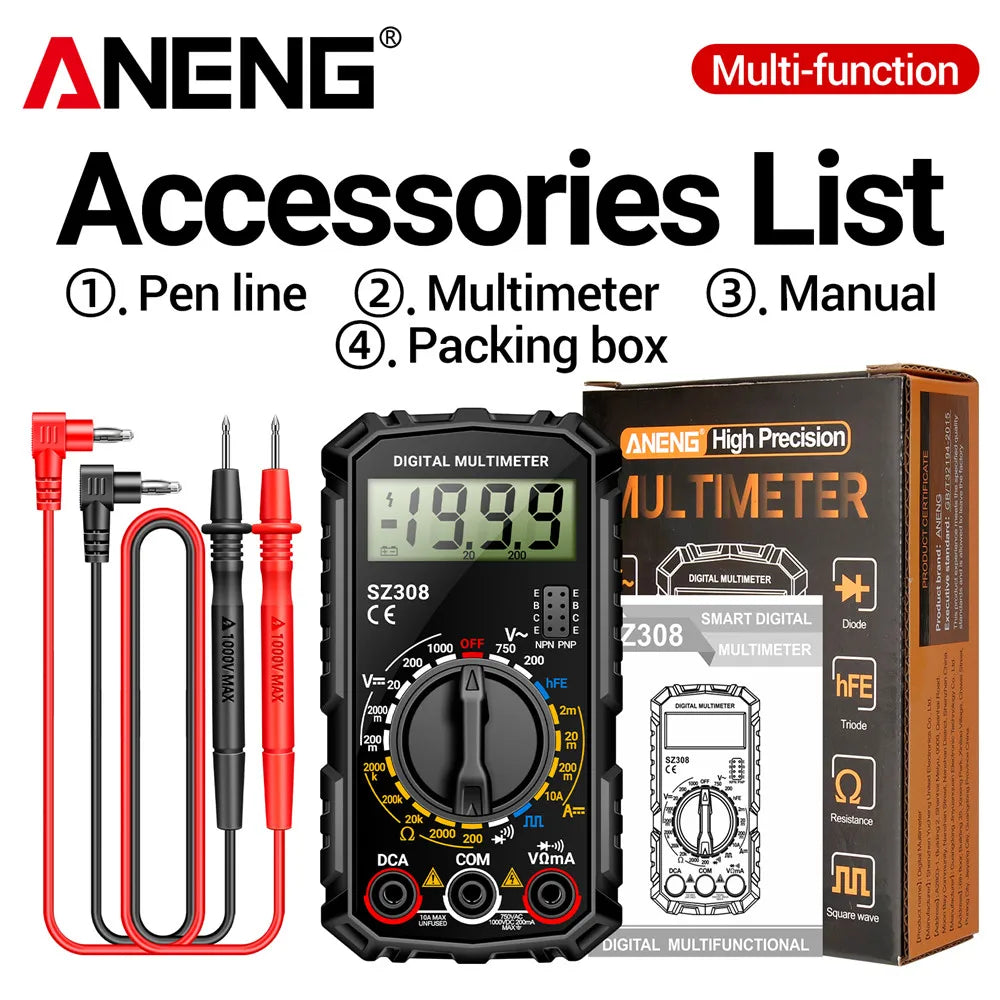 ANENG SZ308 Digital Multimeter AC/DC Current Meter Voltage Resistance Meter Electrician LCD Backlight Ohm Square Wave Test
