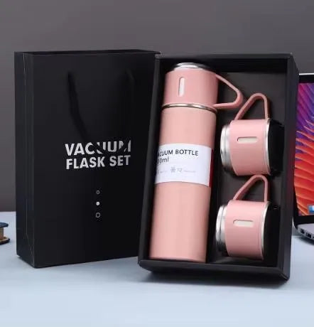 304 Stainless Steel Thermos Gift Set with 3 Interchangeable Lids & Handle,Keeps Hot & Cold,Portable Travel Cup for Men & Women