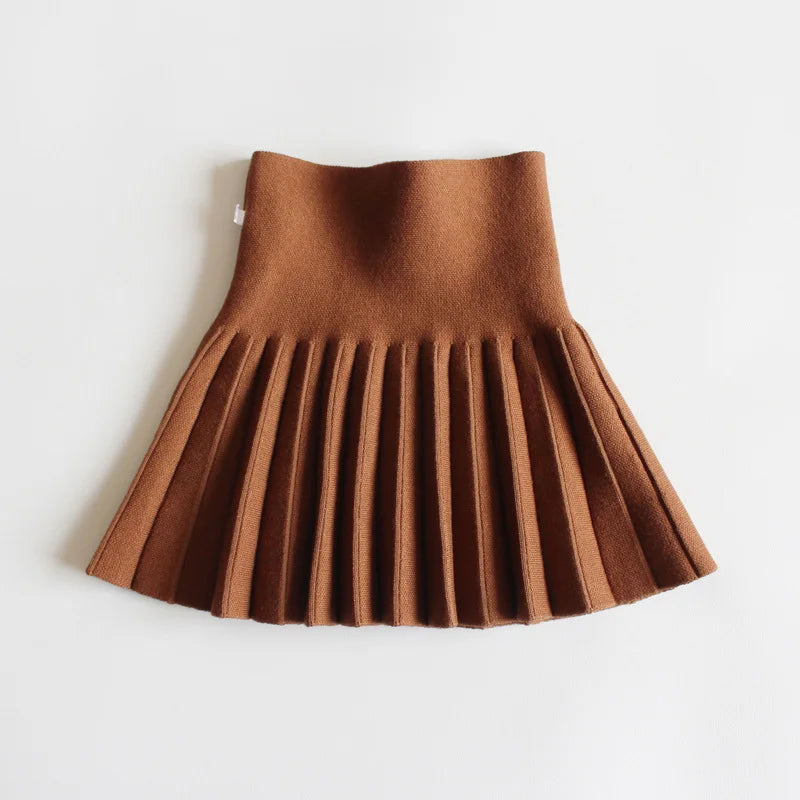 Baby Girls Knit Skirt Autumn Winter Princess Pleated Children School High Waist Mini Tutu Skirts Kids Clothing