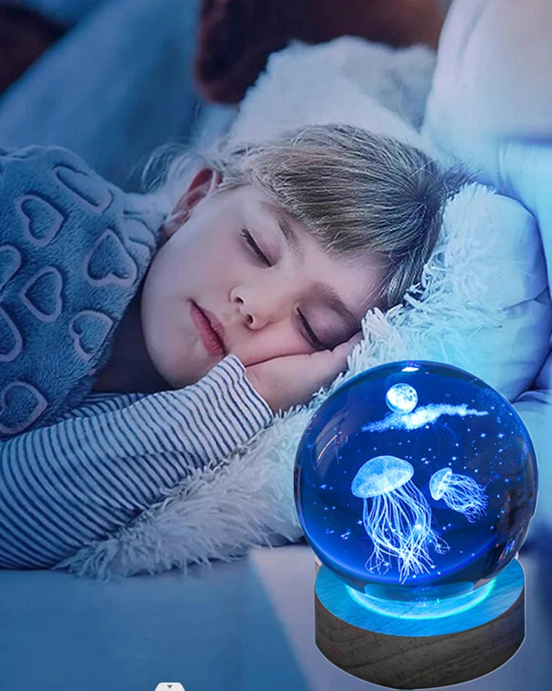 3D Jellyfish Laser engraved crystal ball LED night light, birthday girlfriend classmate wife children christmas day gift