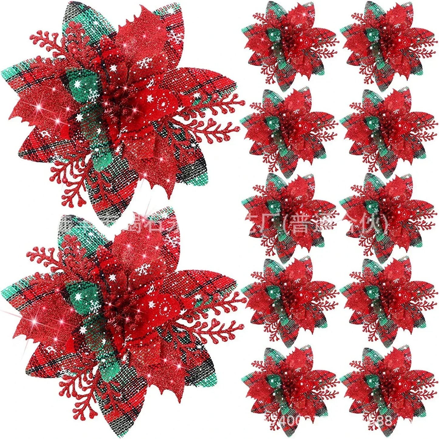 14.5cm Glitter Artifical Christmas Flowers Merry Christmas Tree Decoration Happy New Year Ornaments Xmas Fake Flowers Natal