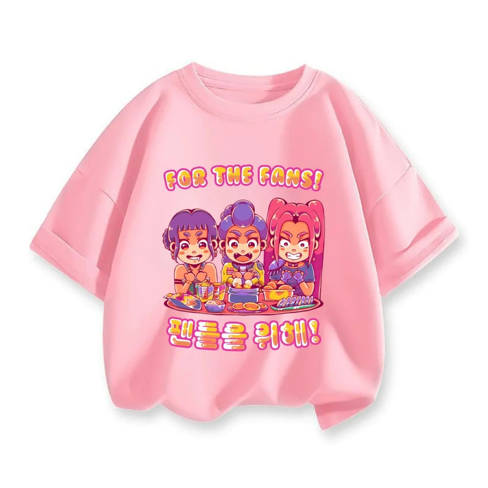 New 2025 Korean Wave Demon Hunter Cotton Printed Fashion Casual Round Neck Cartoon Girl T-shirt