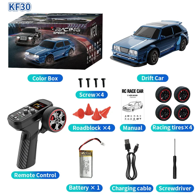 JCMO KF30 Drifting Car New 4WD Remote Control Racing Car Full Size 1:43 Mini Model 2.4G Radio High Speed RC Car Boy Toy Gift