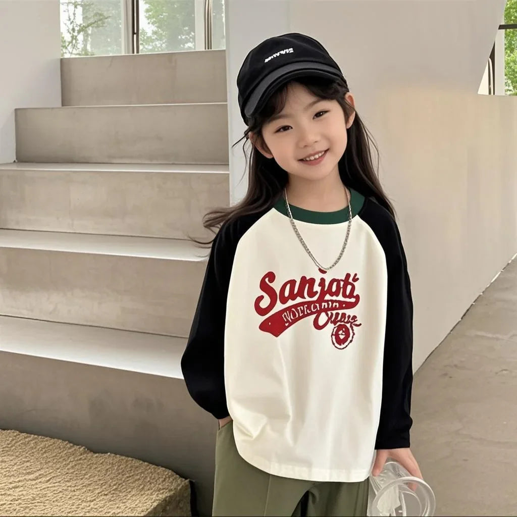 Baby Boys' Girls' Cotton T-shirts Color-blocking Long-sleeved Tshirts Casual Fashion Children's Clothing Base Shirts