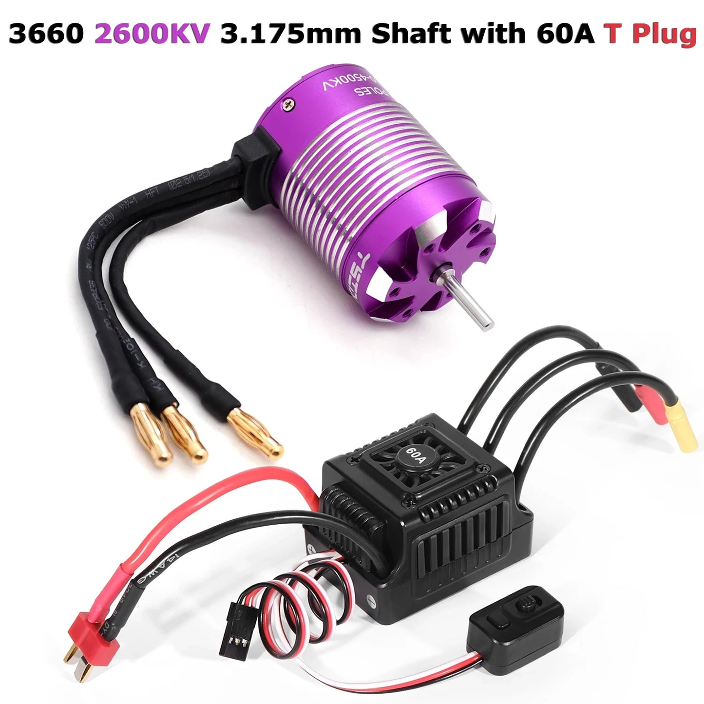 YSIDO 3650 3660 Brushless Motor with 60A ESC Combo 3.175/5.0mm Shaft For 1/10 Tamiya Traxxas Wltoys RC Racing Off-Road Truck Car