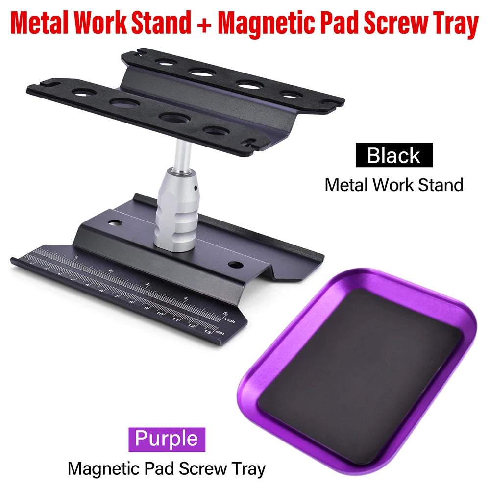 9IMOD RC Car Work Stand Metal Repair Workstation 360°Rotation Adjustable Height Magnetic Tray For 1:8 1:10 RC Model Car
