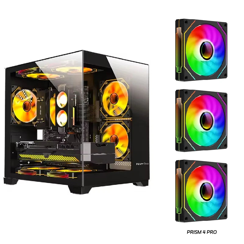 Power Train Coloured Glaze PC Case Sea View Room 270°full view without column Desktop Chassis Support 240 Water Cooler