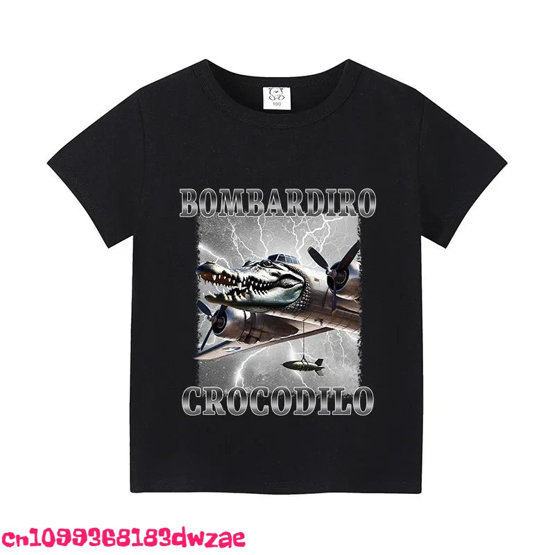 Italian Brainrot Animals Kids Cotton T-shirt Cappuccino Assassino Short Sleeve Tops for Kids Funny Meme Cute Tee Summer Clothing