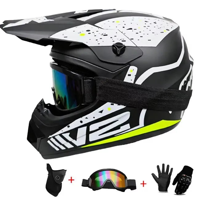 Motorcycle Full Face Helmet and Goggles Set - Off-Road Racing Gear for Mountain Biking and Road Cycling - Premium Safety and Per