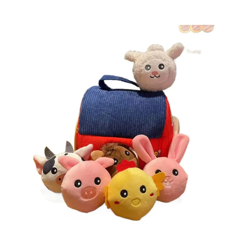 Portable Baby Barn Toy Box Farm Mini Doll with Filled Farm Animals Montessori Toddler Sensory Toy for 1-3 Years Old Children