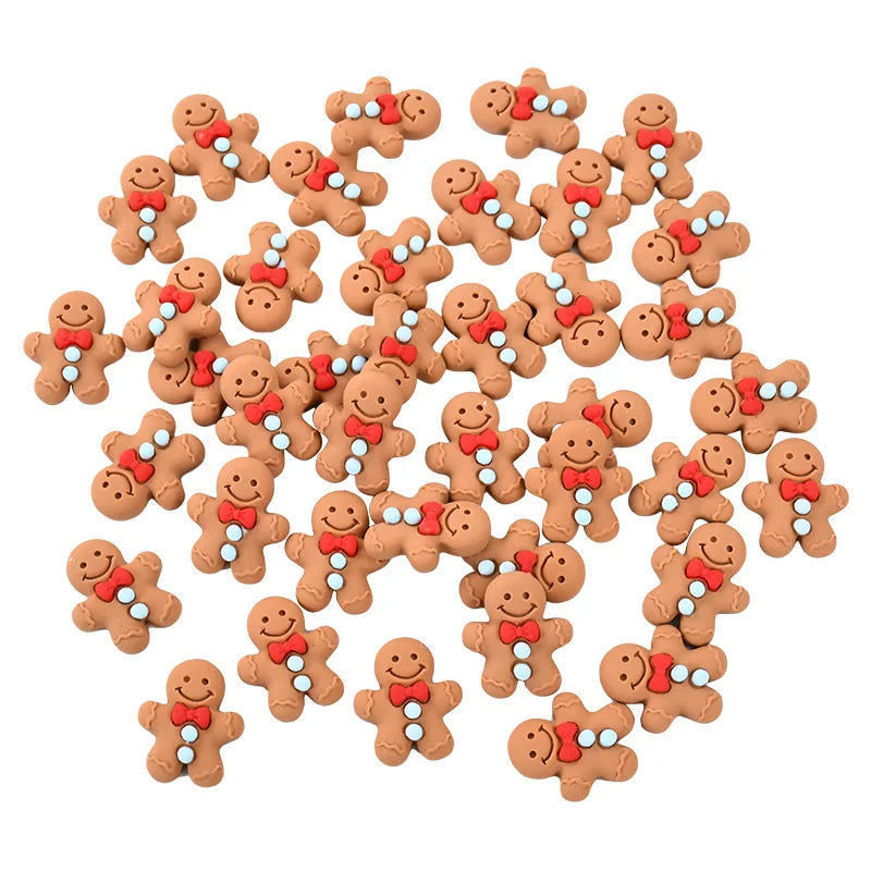 10/20Pcs Mini Gingerbread Man Resin Ornaments Christmas Decoration Flatback Cabochon Figurine Scrapbook DIY Jewelry Accessories