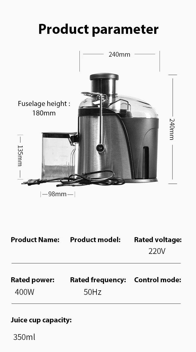 800W Centrifugal Electric Juicer Machine With 3inch Big Mouth Fruits And Vegetable Juice Extractor 2 Speeds Mixer Blender
