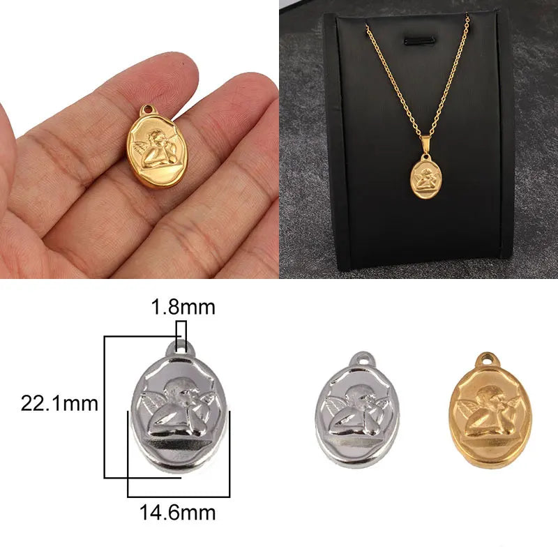 5pcs Stainless Steel Angel Pendant Charms for DIY Jewelry Making Handmade Components Necklace Findings Jewelry Angel Charm