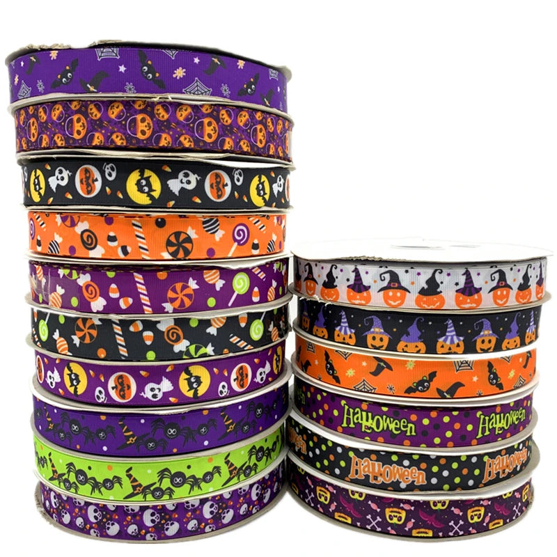 5yards/Lot 25mm Halloween Grosgrain Ribbon Printed Ribbons Polyester Ribbon For Wedding Christmas Decoration DIY Sewing Fabric