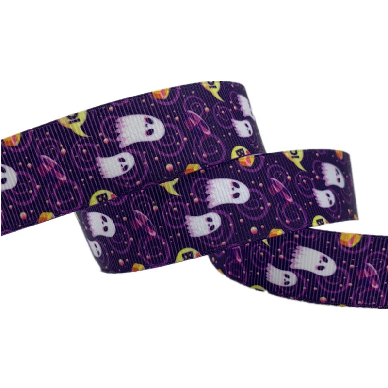 5yards/Lot 25mm Halloween Grosgrain Ribbon Printed Ribbons Polyester Ribbon For Wedding Christmas Decoration DIY Sewing Fabric