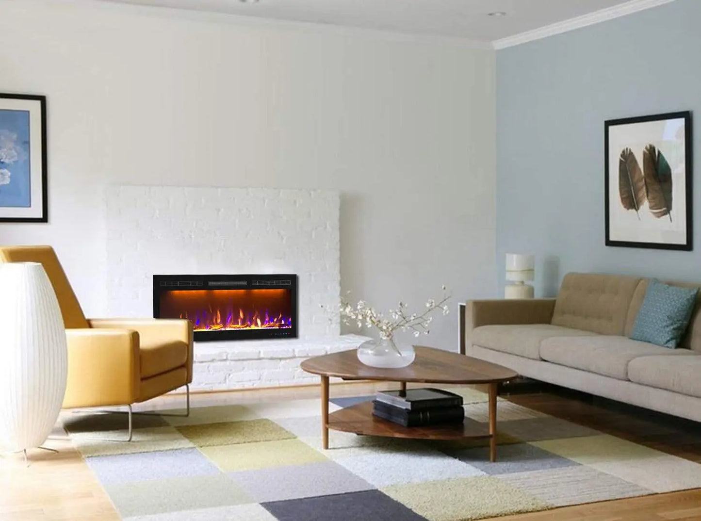 LUXSTAR Indoor 88 Inch Electric Fireplace Heater 1.5kw Remote Control Decor LED Flame Slimline Electric Fireplace Media