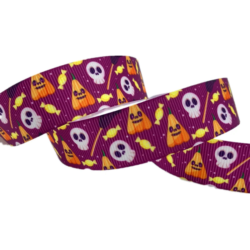5yards/Lot 25mm Halloween Grosgrain Ribbon Printed Ribbons Polyester Ribbon For Wedding Christmas Decoration DIY Sewing Fabric
