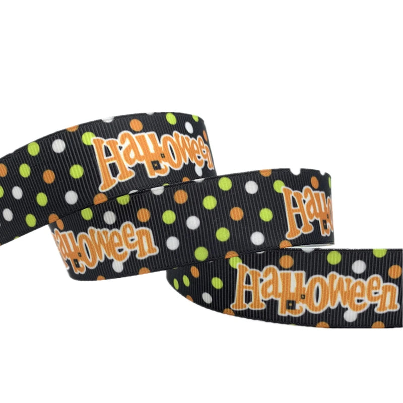 5yards/Lot 25mm Halloween Grosgrain Ribbon Printed Ribbons Polyester Ribbon For Wedding Christmas Decoration DIY Sewing Fabric
