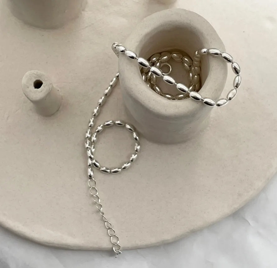 SHANICE S925 Sterling Silver Necklace For Women Fine Choker Olive Bead Gold Chain Clavicle Collier Femme Fine Jewelry Gift