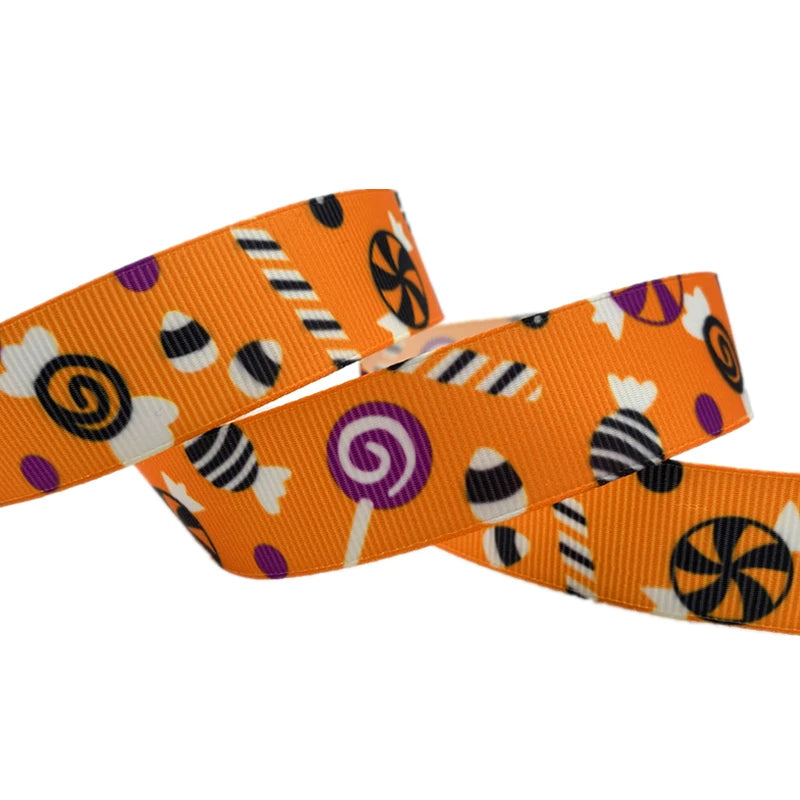 5yards/Lot 25mm Halloween Grosgrain Ribbon Printed Ribbons Polyester Ribbon For Wedding Christmas Decoration DIY Sewing Fabric