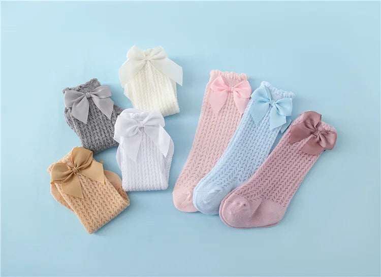 lawadka Baby Girl Socks Toddler Baby Bow Cotton Summer Mesh Baby Knee Socks Newborn Infant Non-slip Long Baby Boys Socks 0-2T