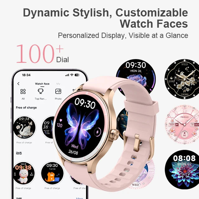 2025 Women's 1.27inch TFT Smart Watch with BT Calling Stress Blood Oxygen Monitor Message Reminder AI Voice Silicone Band