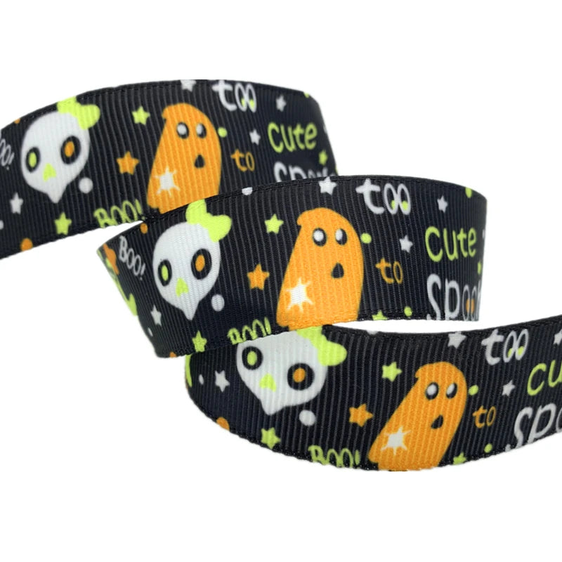 5yards/Lot 25mm Halloween Grosgrain Ribbon Printed Ribbons Polyester Ribbon For Wedding Christmas Decoration DIY Sewing Fabric