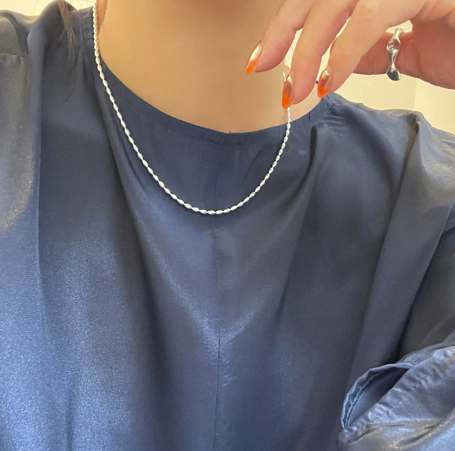 SHANICE S925 Sterling Silver Necklace For Women Fine Choker Olive Bead Gold Chain Clavicle Collier Femme Fine Jewelry Gift