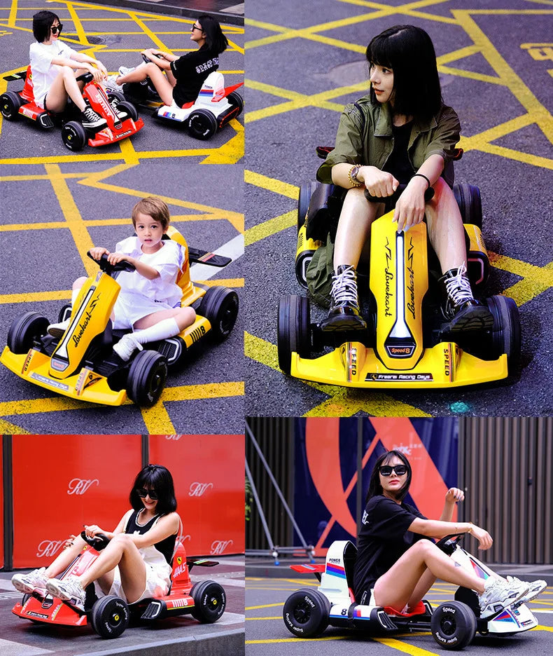 Bedouch Four-Wheel Electric Toy Car for Adults and Kids Battery-Powered Ride for Drifting and Kart Racing