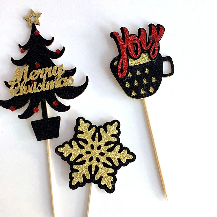 Merry Christmas Cake Toppers Cartoon Xmas Tree Cake Decor Snowman Happy New Year Cupcake Toppers Decor For Party Home 2025 Noel