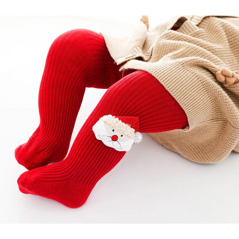 0-6Yrs Children Cartoon Christmas Tights Soft Cotton Baby Girls Red Pantyhose Leggings Kids Infant  New Year Gifts Tights