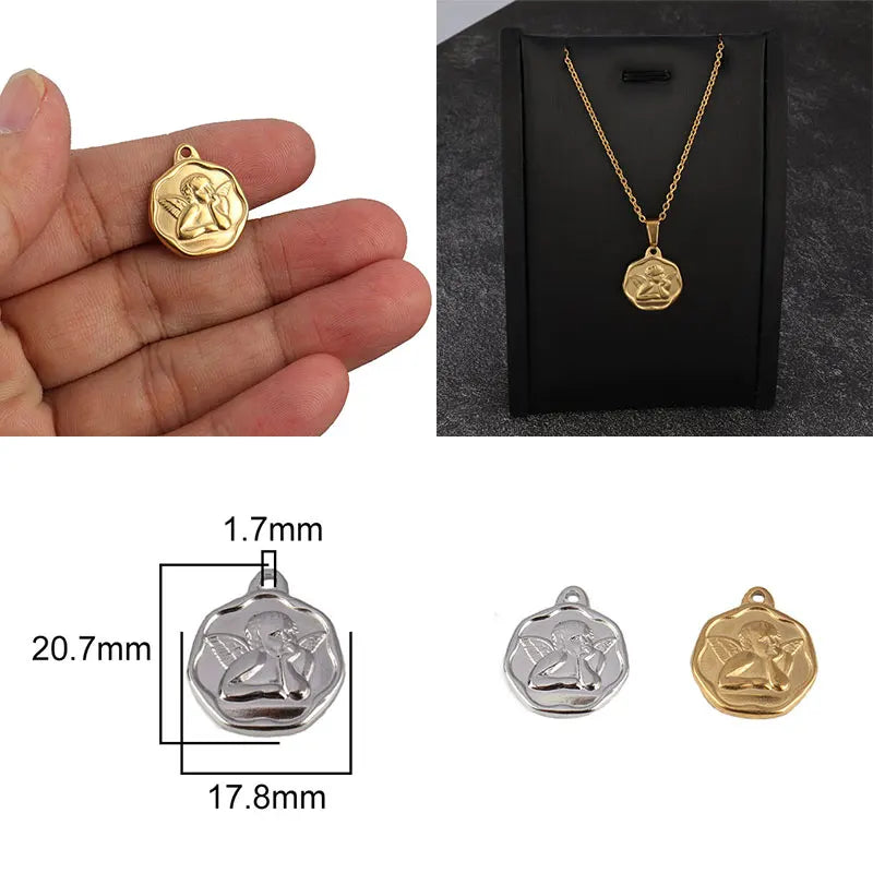 5pcs Stainless Steel Angel Pendant Charms for DIY Jewelry Making Handmade Components Necklace Findings Jewelry Angel Charm