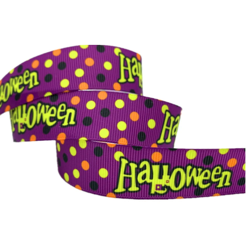 5yards/Lot 25mm Halloween Grosgrain Ribbon Printed Ribbons Polyester Ribbon For Wedding Christmas Decoration DIY Sewing Fabric