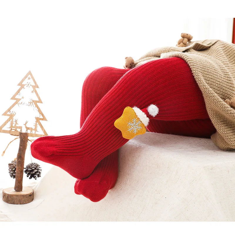 0-6Yrs Children Cartoon Christmas Tights Soft Cotton Baby Girls Red Pantyhose Leggings Kids Infant  New Year Gifts Tights