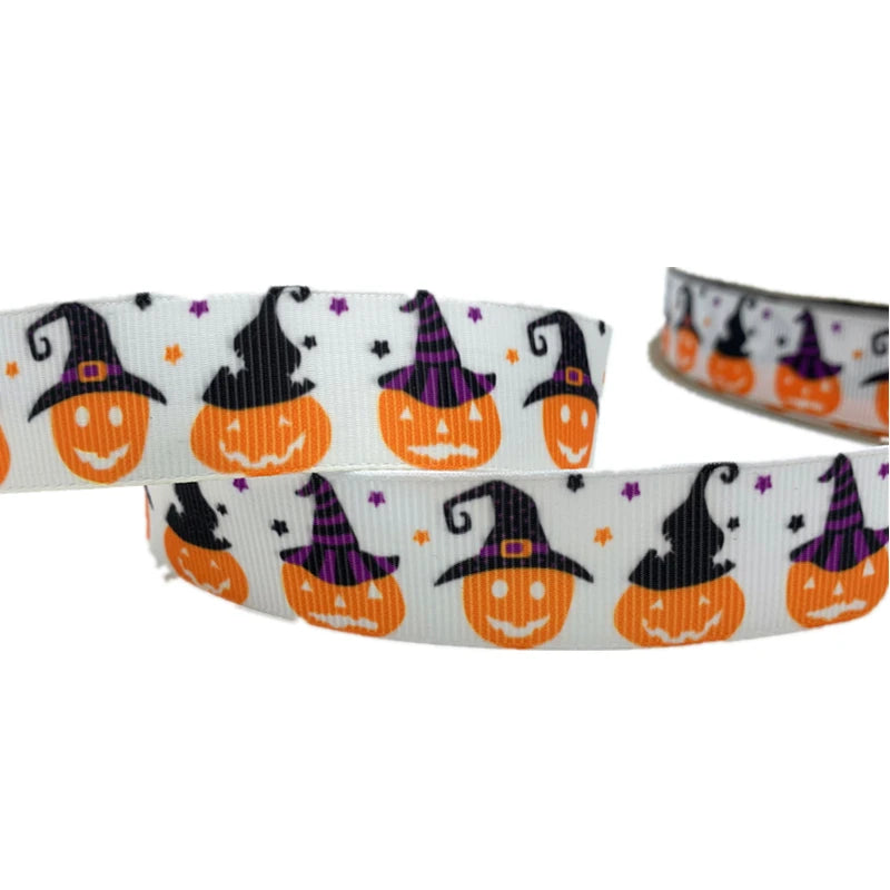 5yards/Lot 25mm Halloween Grosgrain Ribbon Printed Ribbons Polyester Ribbon For Wedding Christmas Decoration DIY Sewing Fabric