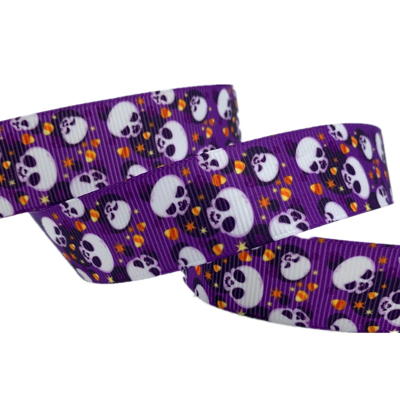 5yards/Lot 25mm Halloween Grosgrain Ribbon Printed Ribbons Polyester Ribbon For Wedding Christmas Decoration DIY Sewing Fabric