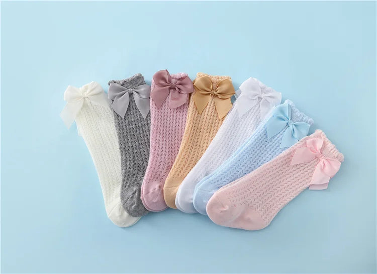 lawadka Baby Girl Socks Toddler Baby Bow Cotton Summer Mesh Baby Knee Socks Newborn Infant Non-slip Long Baby Boys Socks 0-2T