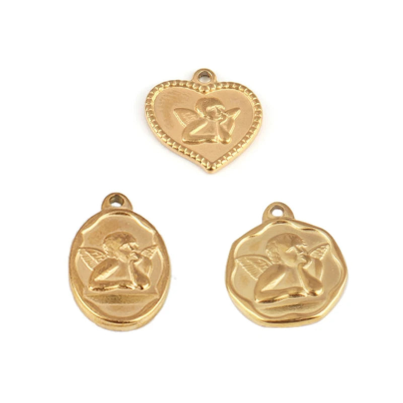 5pcs Stainless Steel Angel Pendant Charms for DIY Jewelry Making Handmade Components Necklace Findings Jewelry Angel Charm