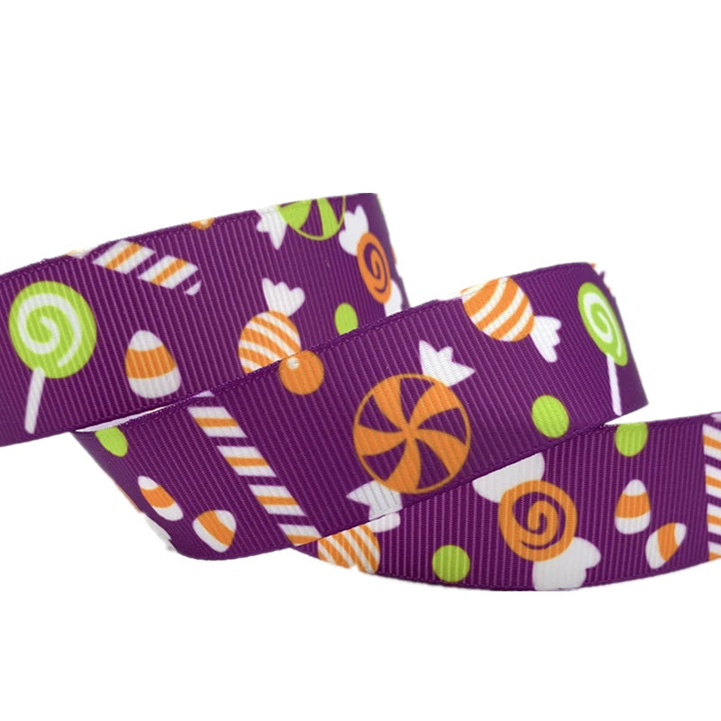 5yards/Lot 25mm Halloween Grosgrain Ribbon Printed Ribbons Polyester Ribbon For Wedding Christmas Decoration DIY Sewing Fabric