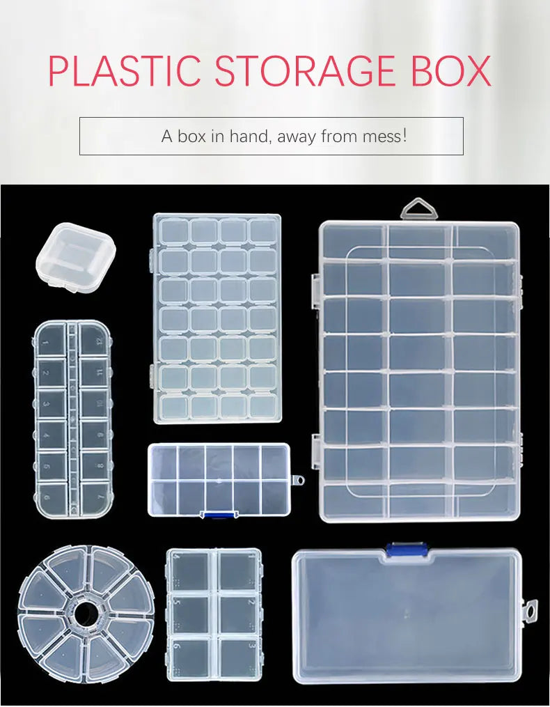 Transparent Plastic Storage Jewelry Box Compartment Adjustable Container For Beads Earring Box For Jewelry Rectangle Box Case