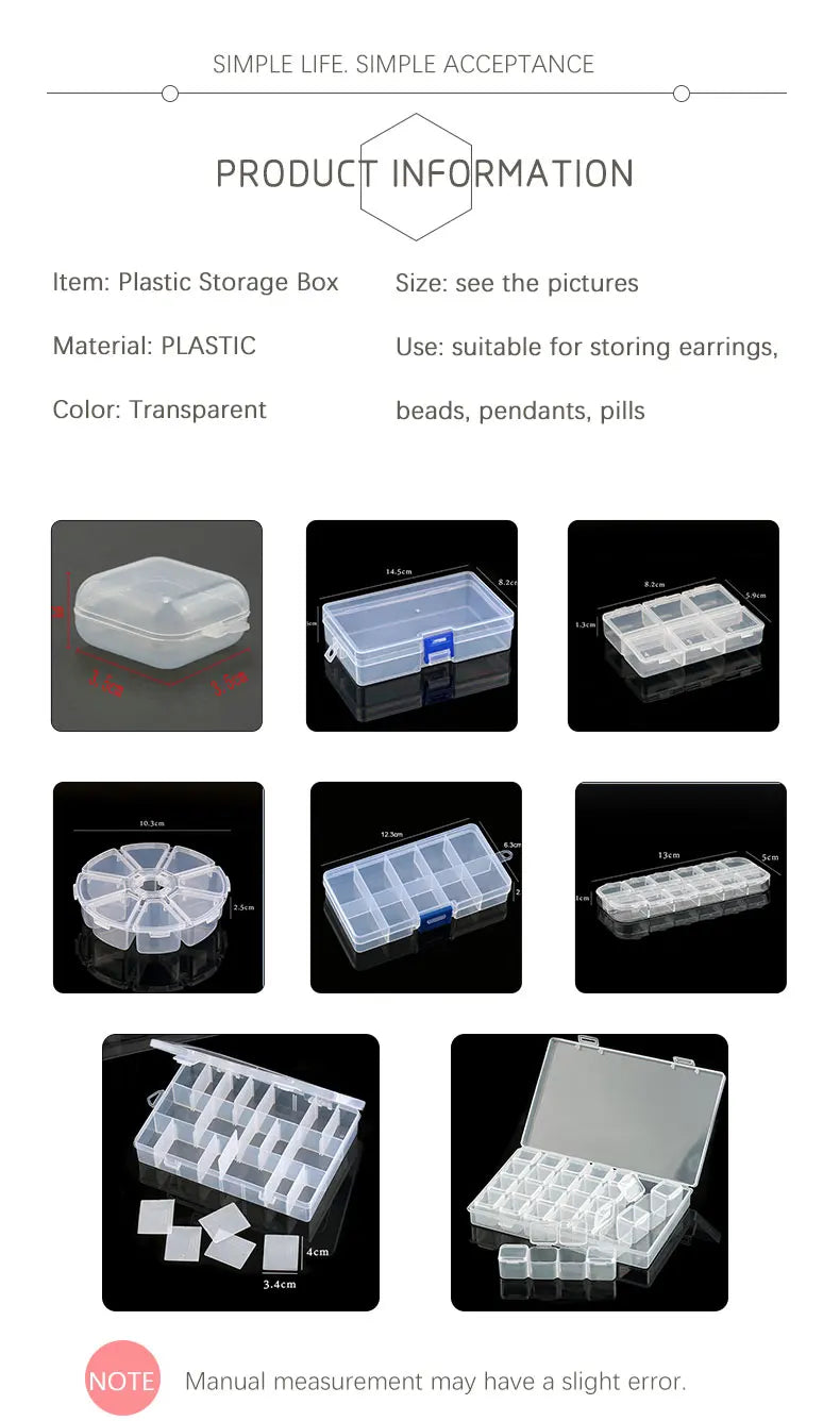 Transparent Plastic Storage Jewelry Box Compartment Adjustable Container For Beads Earring Box For Jewelry Rectangle Box Case