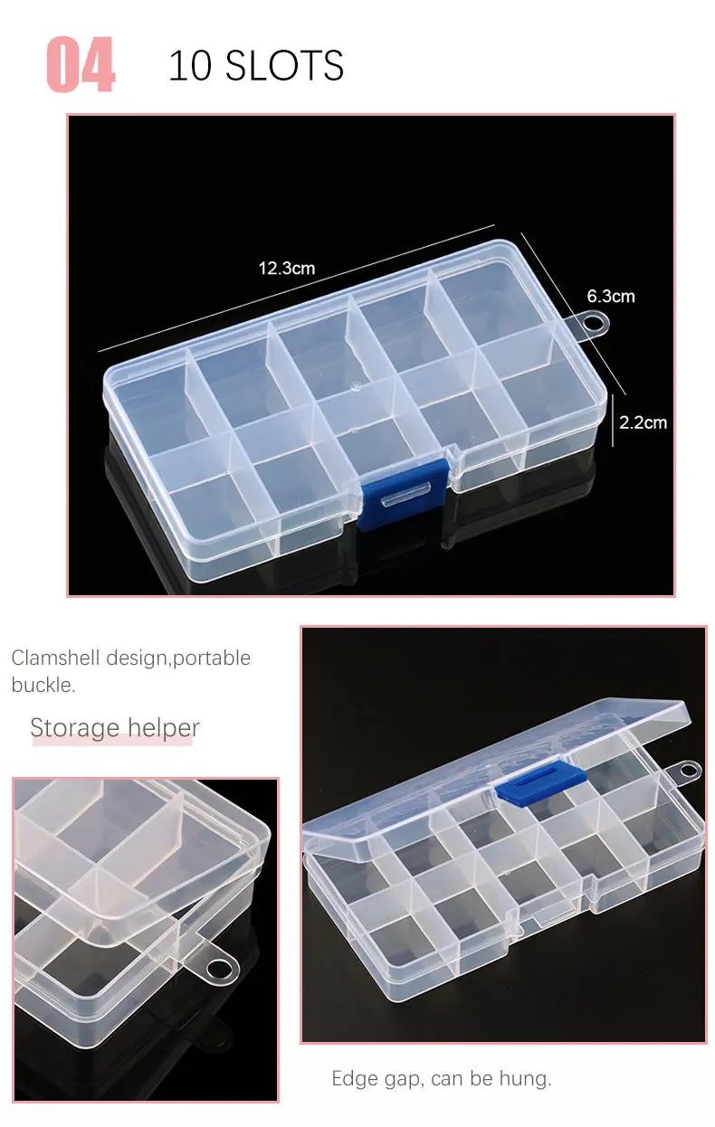Transparent Plastic Storage Jewelry Box Compartment Adjustable Container For Beads Earring Box For Jewelry Rectangle Box Case