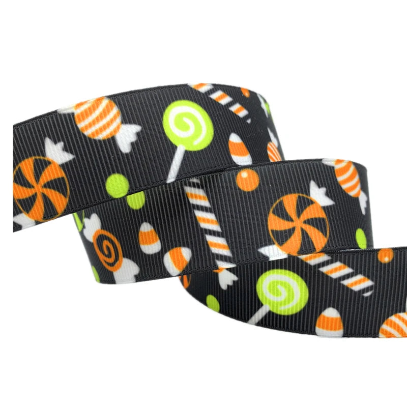 5yards/Lot 25mm Halloween Grosgrain Ribbon Printed Ribbons Polyester Ribbon For Wedding Christmas Decoration DIY Sewing Fabric