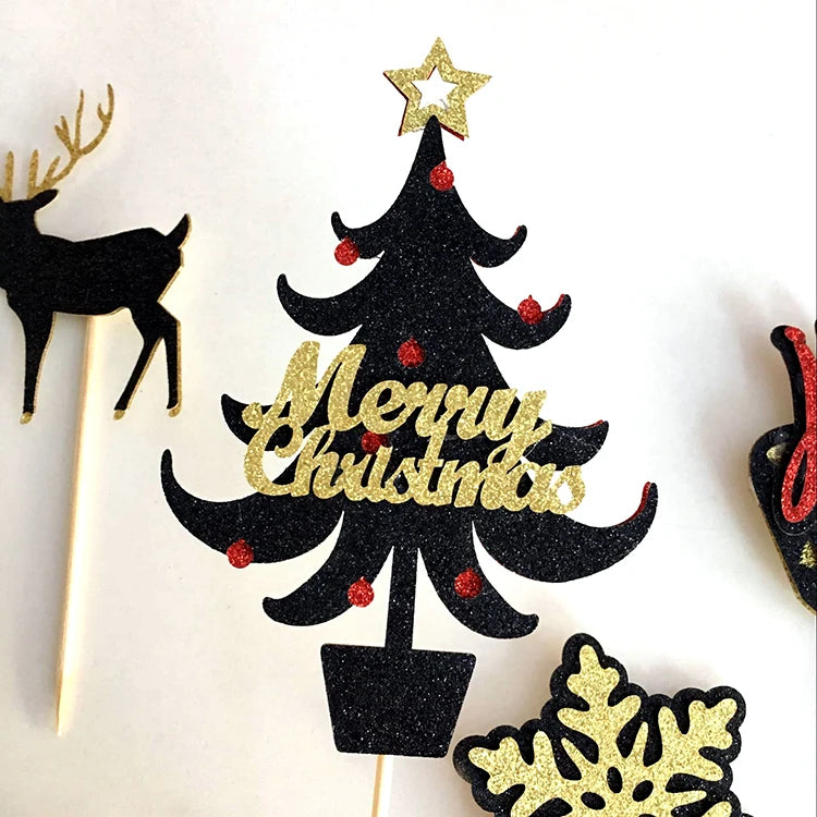 Merry Christmas Cake Toppers Cartoon Xmas Tree Cake Decor Snowman Happy New Year Cupcake Toppers Decor For Party Home 2025 Noel